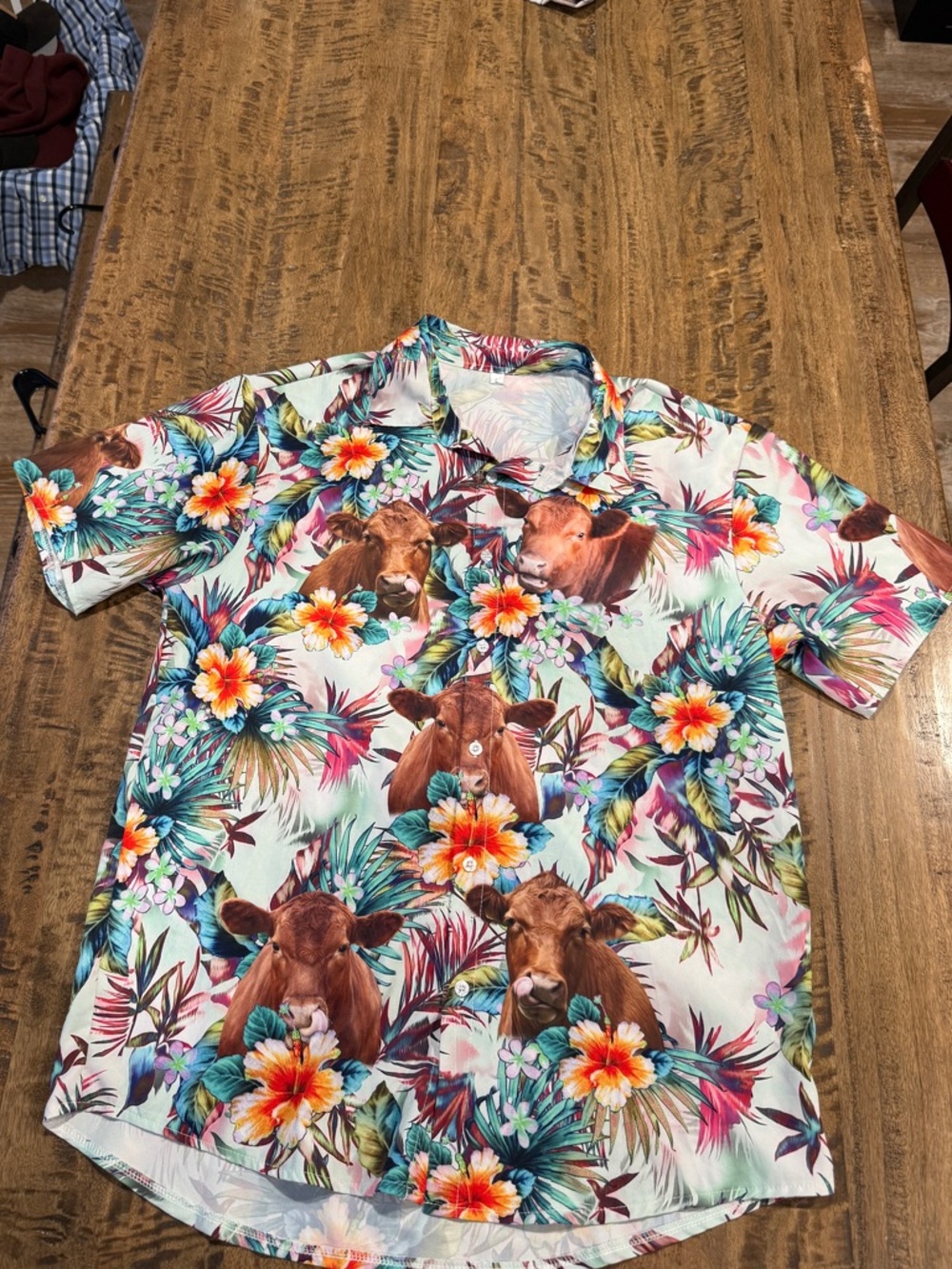 Men’s Large Tropical Cow Hawaiian Shirt Floral Button Up